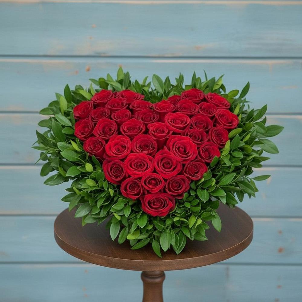 Цветочная композиция из Розы в виде сердца в Каменке Ивановской области