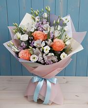 Букет цветов из:  Лизиантусы, Розы, Альстромерии и Гипсофила в Каменке Ивановской области