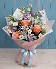 Букет цветов из:  Лизиантусы, Розы, Альстромерии и Гипсофила в Каменке Ивановской области