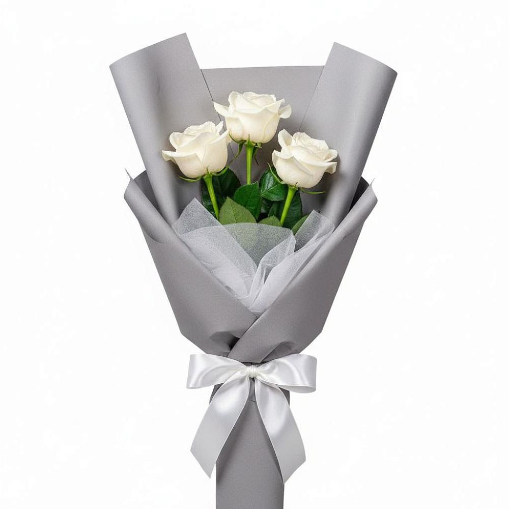 Букет 3 белые розы в Каменке Ивановской области
