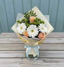 Букет цветов из:  Герберы, Розы и Хризантемы в Каменке Ивановской области